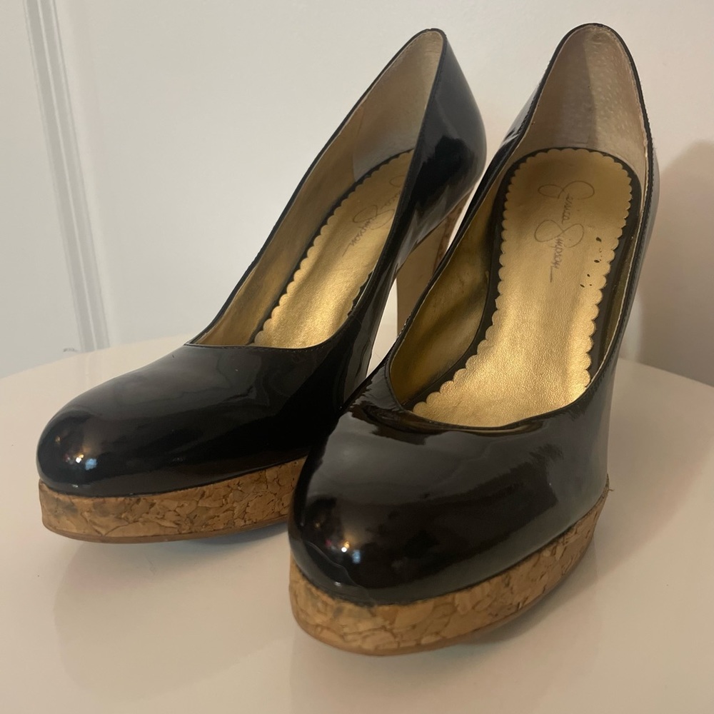 Jessica Simpson patent cork pumps